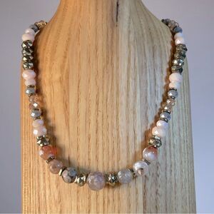 Agate and Czech crystal gold toned stretchy convertible wrap bracelet/necklace